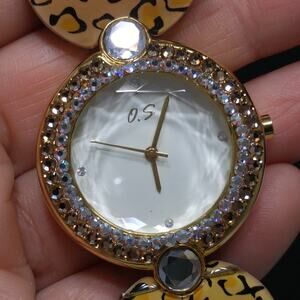 One Sheen Animal Print Rhinestone Watch, Gold Tone, 8 Inches